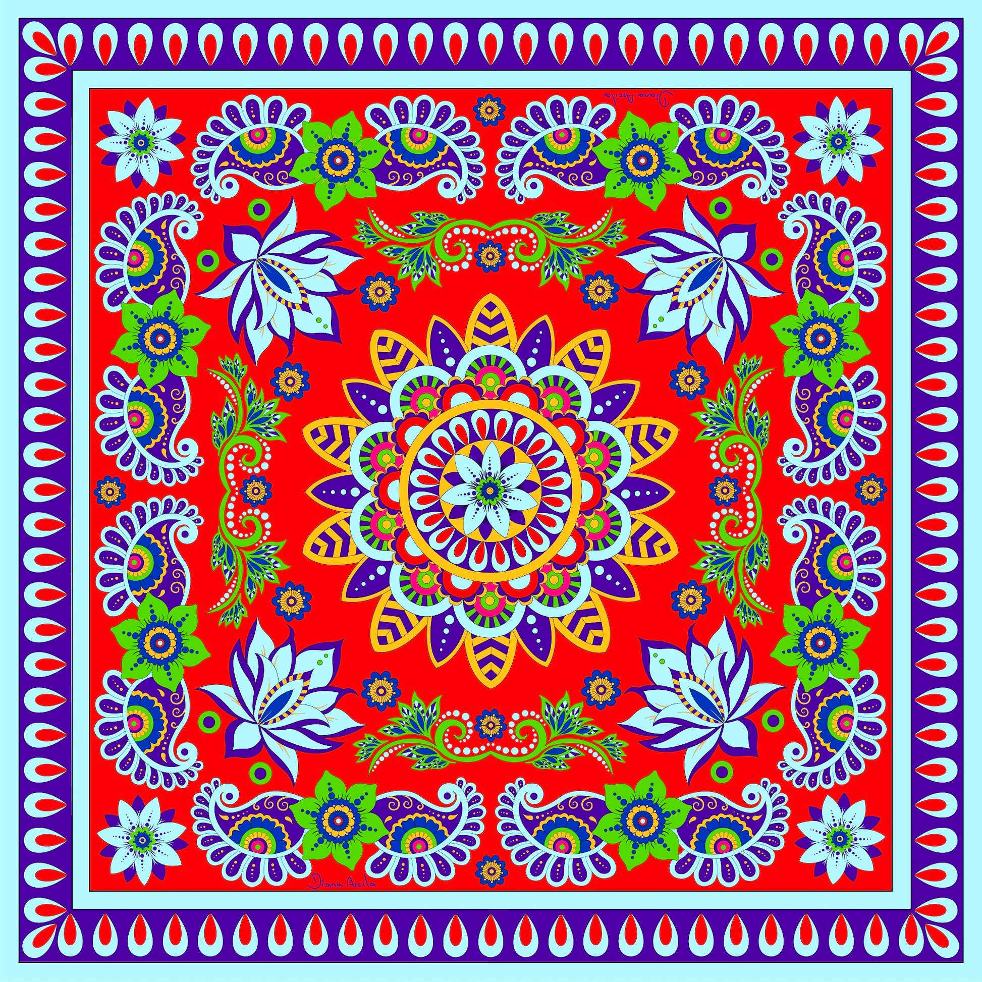 Bloom Red Silk Scarf